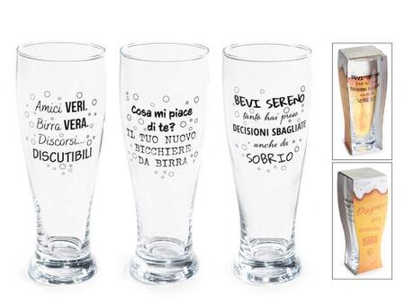 Bicchiere birra in vetro 430 ml con scritte e design birra