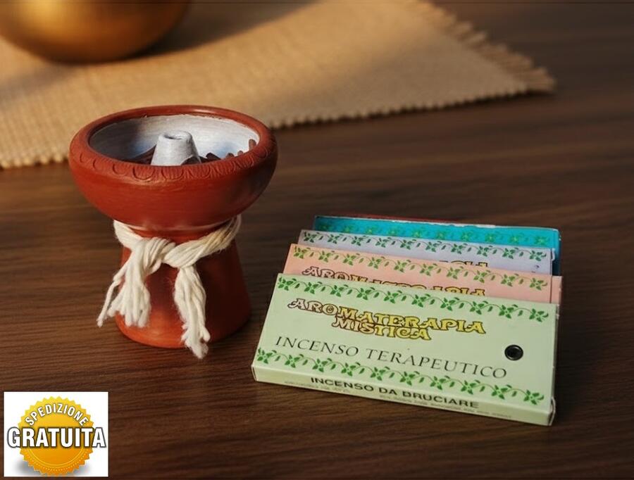 Bruciatore Incenso in Terracotta Artigianale + 100 Bastoncini Omaggio (5 Conf.)
