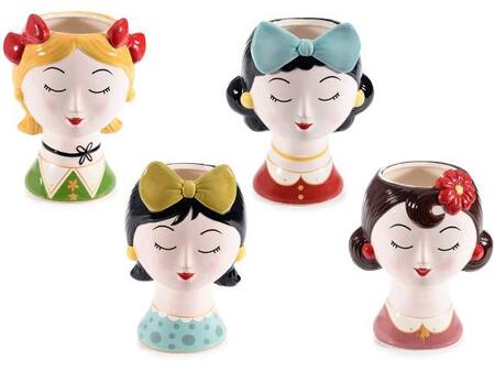 Vaso in ceramica colorata lucida con volto di ragazza