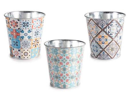 Vasetto in metallo con stampa maiolica colorata