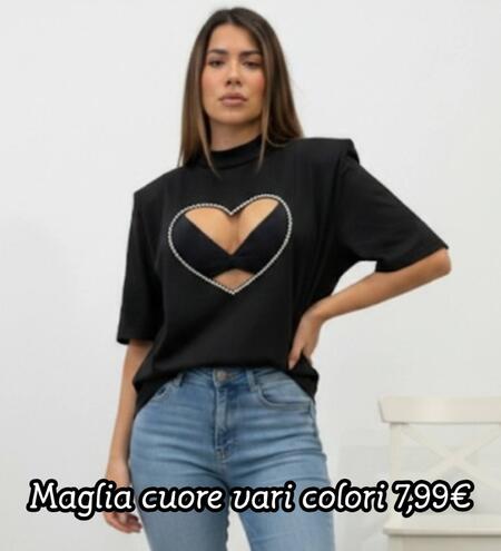 Maglia mezza manica con cuore e spalline vari colori taglia unica