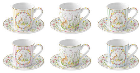 Easy Life - Set 6 tazzine caffè con piattino HAPPY EASTER