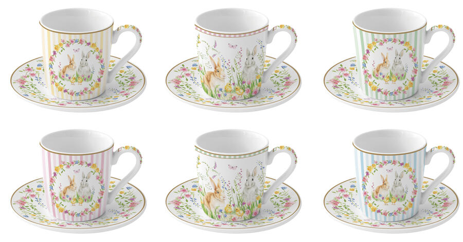 Easy Life - Set 6 tazzine caffè con piattino HAPPY EASTER