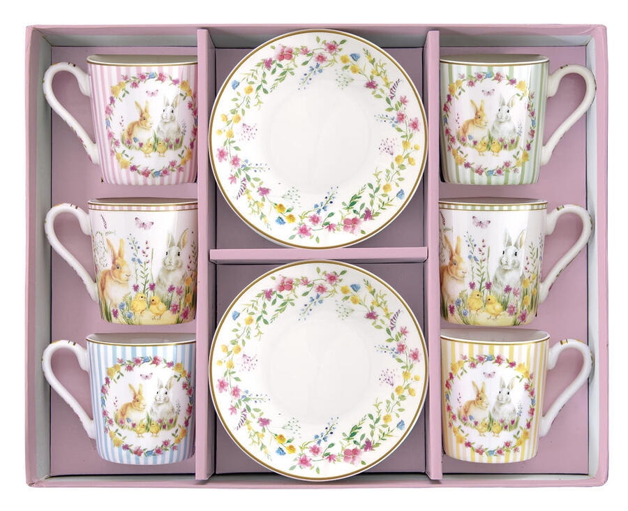 Easy Life - Set 6 tazzine caffè con piattino HAPPY EASTER