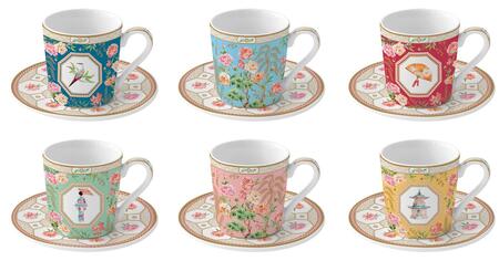 Easy Life - Set 6 Tazzine da Espresso con Piattini Jardins d’Orient 100 ml – Porcellana Decorata