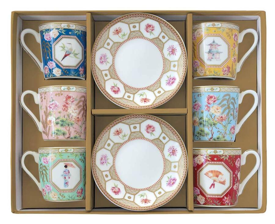 Easy Life - Set 6 Tazzine da Espresso con Piattini Jardins d’Orient 100 ml – Porcellana Decorata