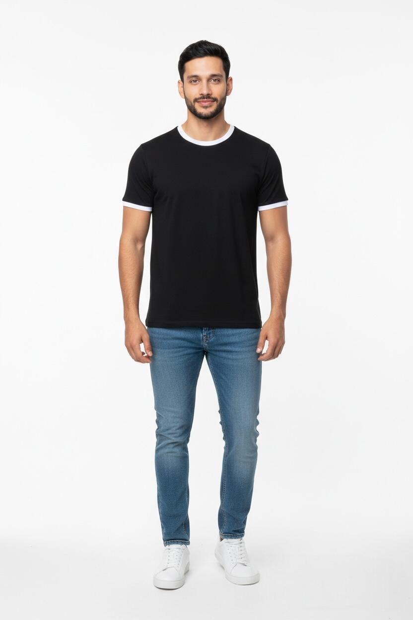 Over-d T-shirt Con Bordo a Contrasto Nero