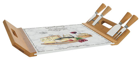 Easy Life – Vassoio servi‑formaggio in bamboo con base in vetro e 4 coltelli “Les Fromages” 