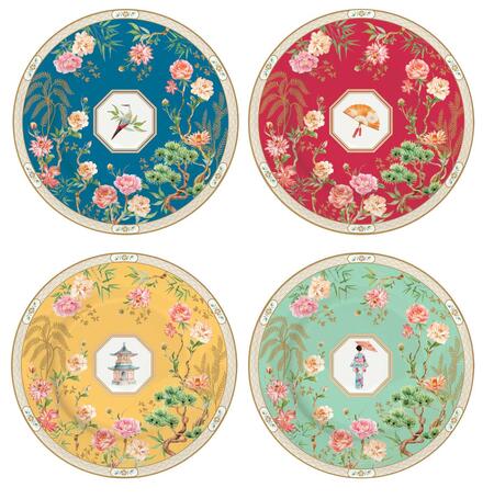 Easy Life – Set 4 piatti dessert in porcellana “Jardins d’Orient” Ø19 cm, assortiti con scatola regalo