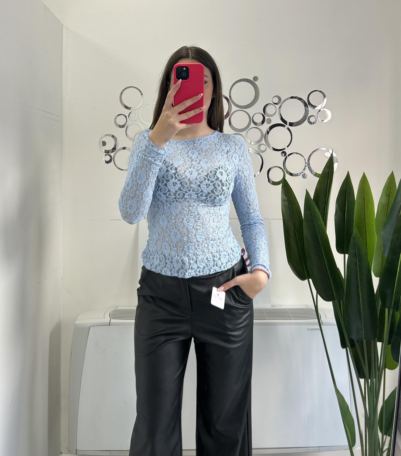 NOVITÀ Maglia trasparente in pizzo scollo asimmetrico