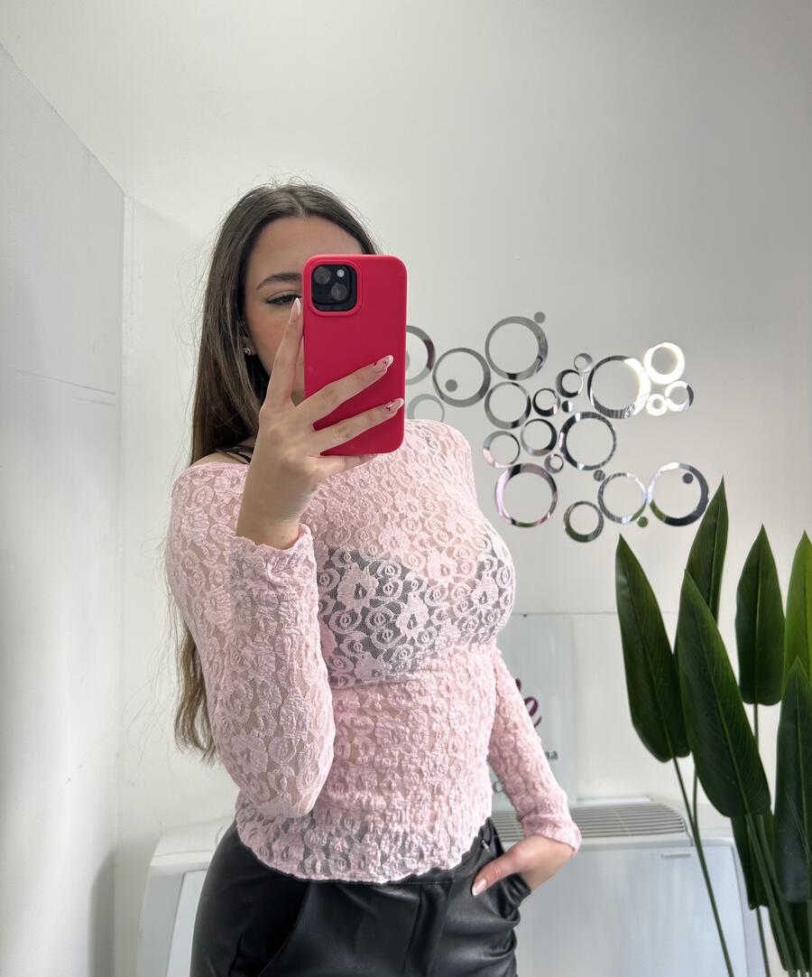 NOVITÀ Maglia trasparente in pizzo scollo asimmetrico