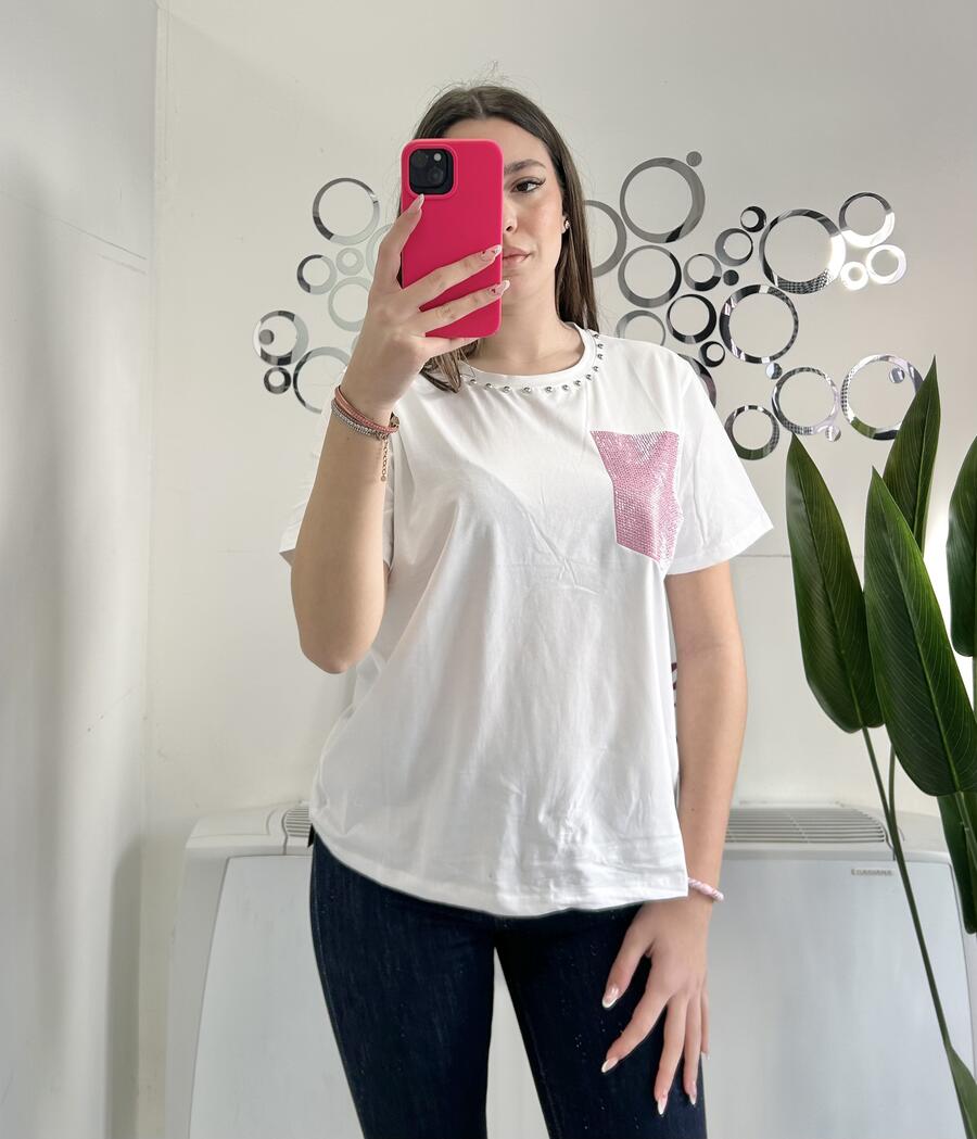 NOVITÀ T-shirt in cotone tasca brillantinata