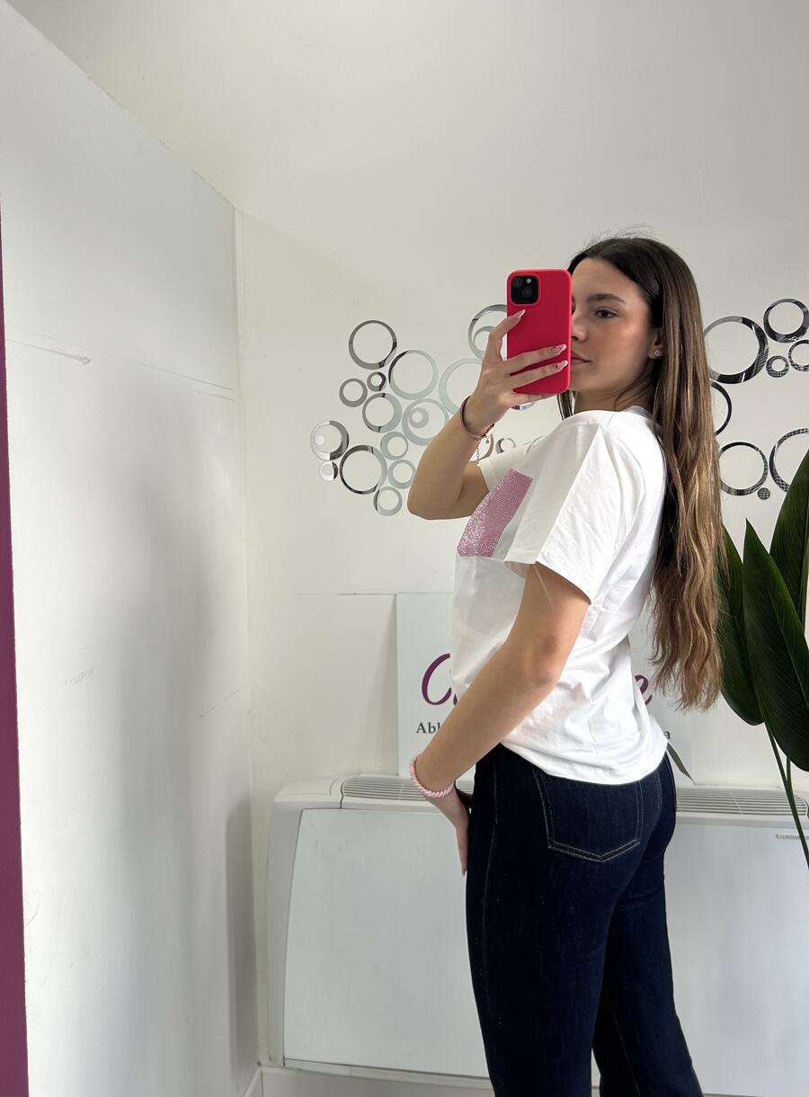 NOVITÀ T-shirt in cotone tasca brillantinata