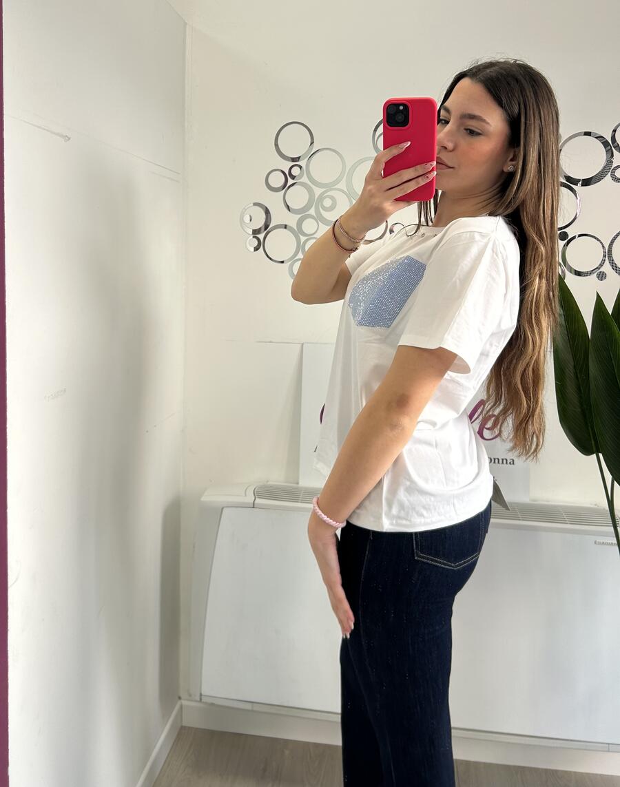 NOVITÀ T-shirt in cotone tasca brillantinata