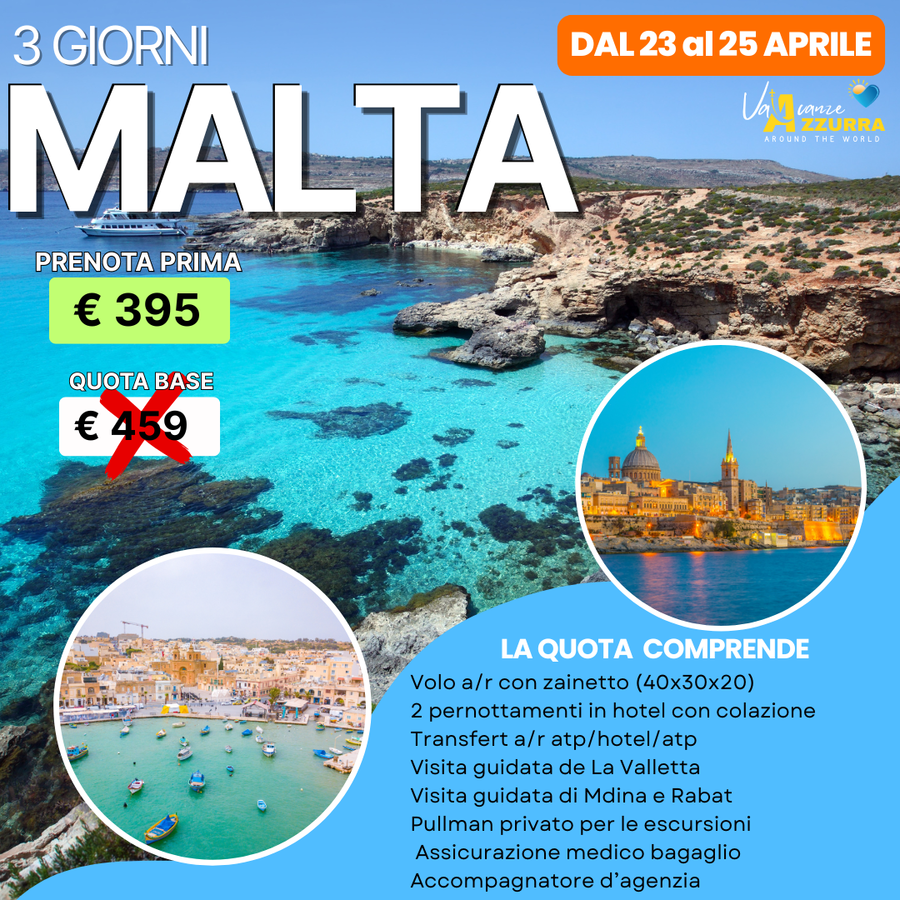 23 APRILE 2026| VIAGGIO DI 3 GIORNI A MALTA