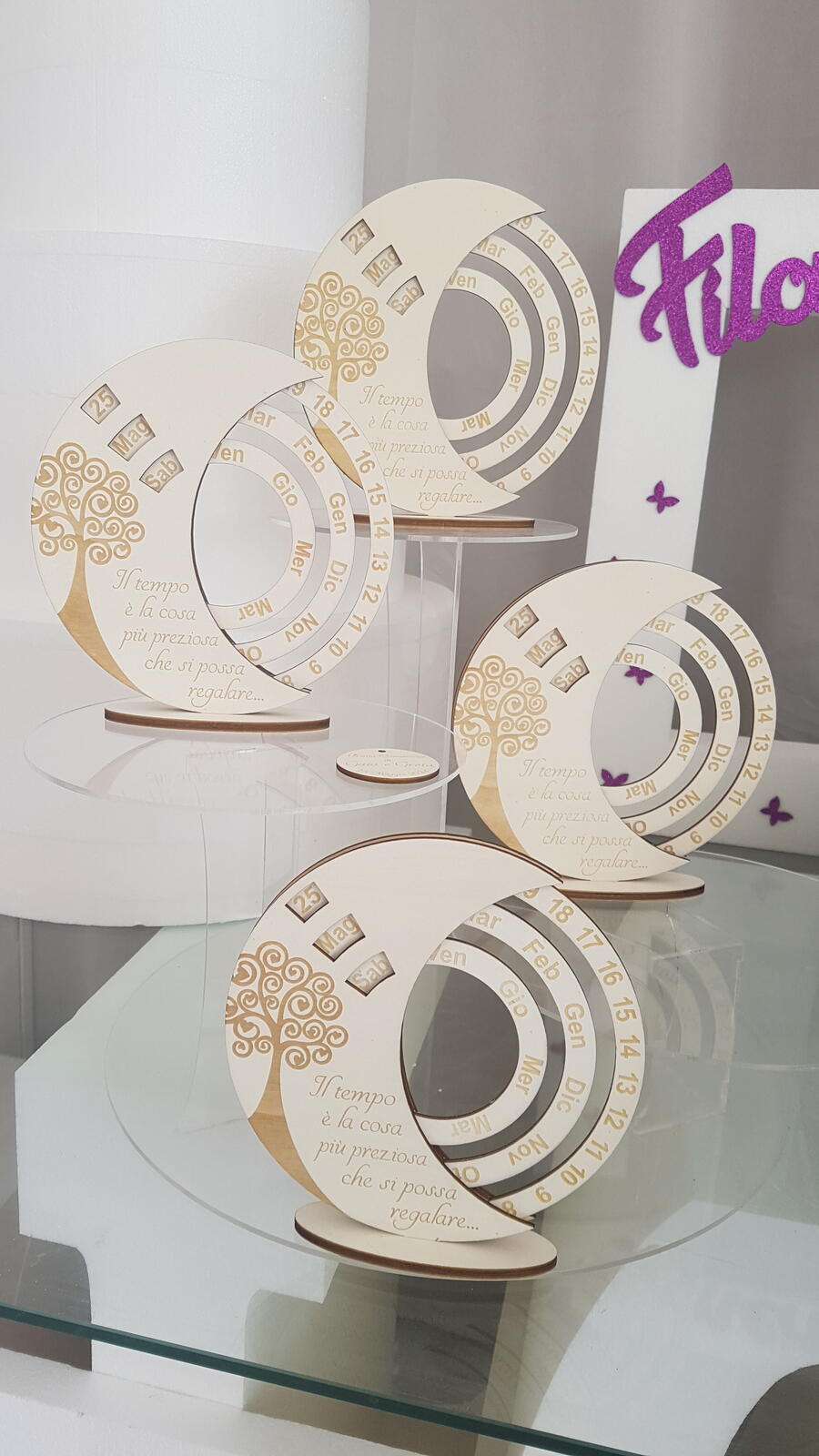 Calendario perpetuo 12cm legno disegno pieno