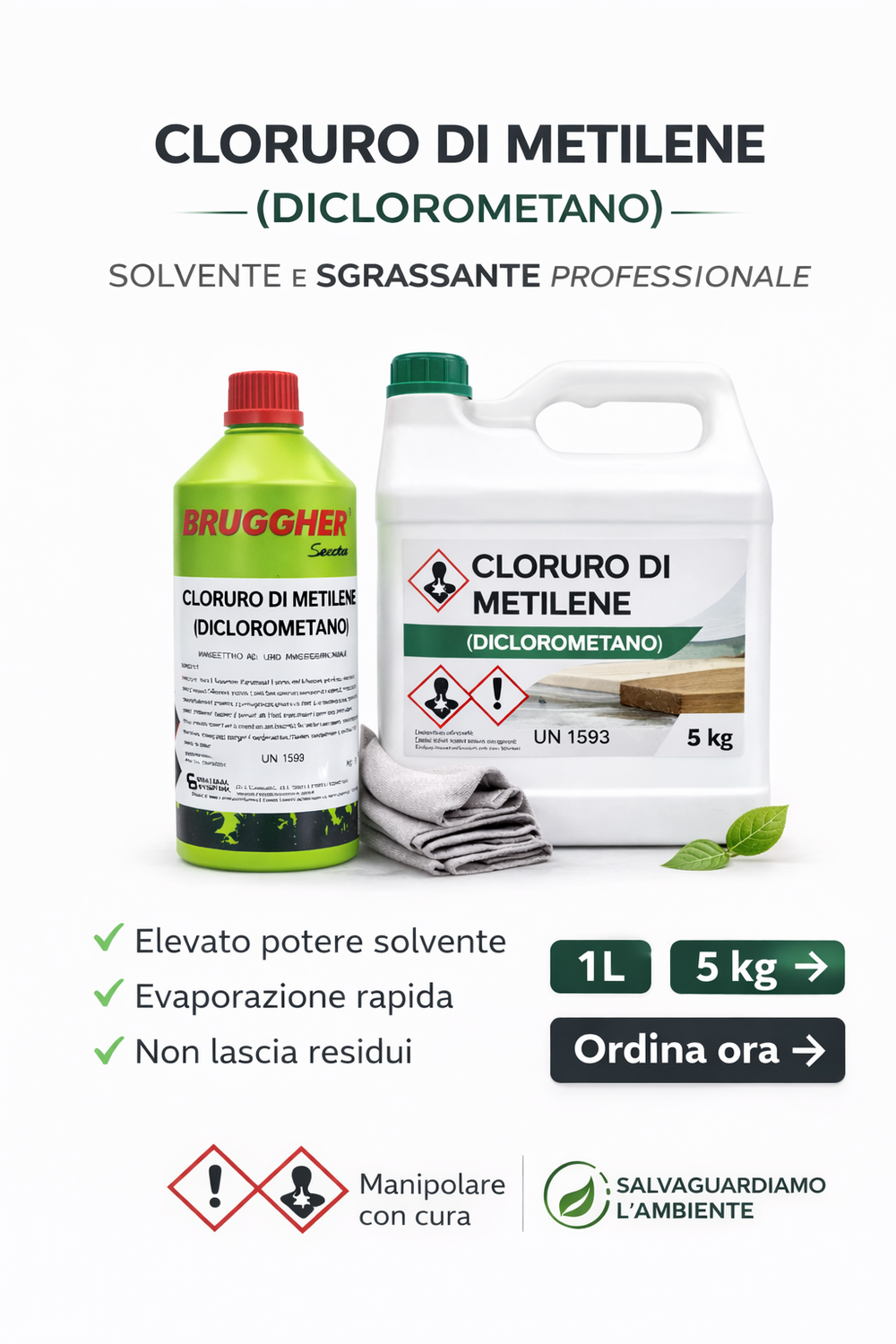 Cloruro di Metilene Solvente, Sgrassante per Pulizia