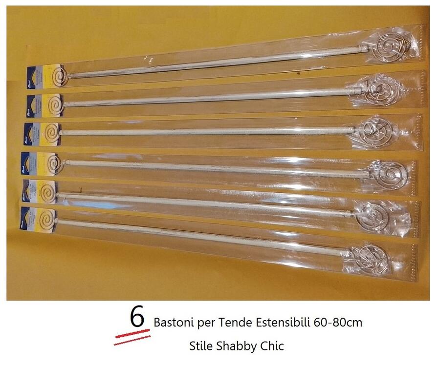 6 Bastoni per Tende Estensibili 60-80cm - Stile Shabby Chic