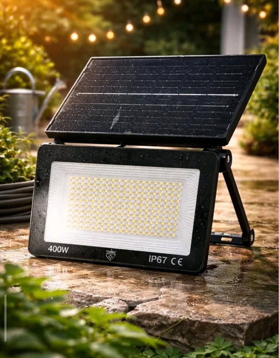 FARO 400W SOLARE PIEGHEVOLE FOTOVOLTAICO SLIM FARETTO LED CREPUSCOLARE IP67
