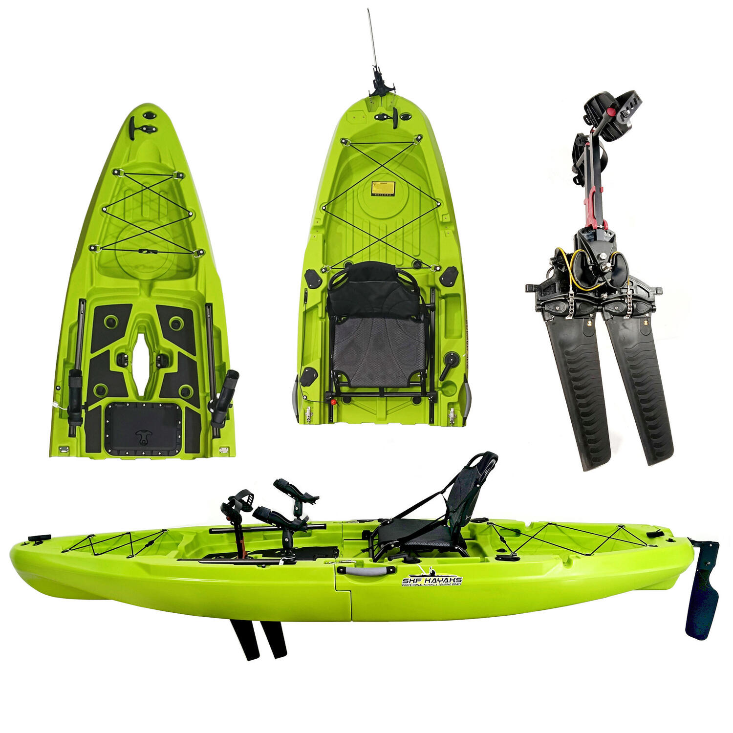 Kayak da pesca a pedali con pinnette - modulare smontabile 335 cm SKF K1 - Lime