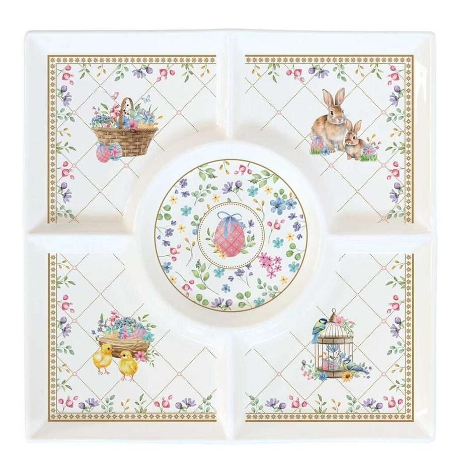 Easy Life – Piatto aperitivo a scomparti in porcellana “Spring Bloom” 25×25 cm in colour box