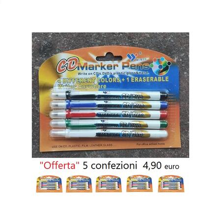 Set 5 Confezioni da 5 Pennarelli Industriali F08019 – Scrive su Plastica, Vetro e Metallo  
