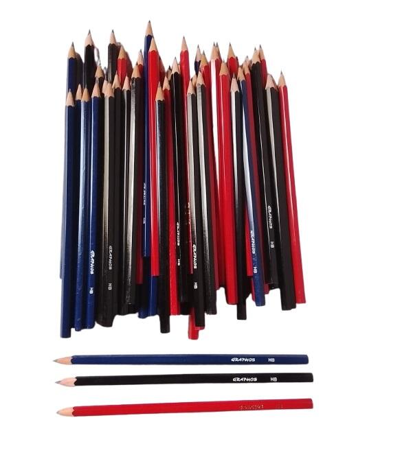 12 Matite Vintage Graphos HB - Tricolore (Nero/Blu/Rosso)