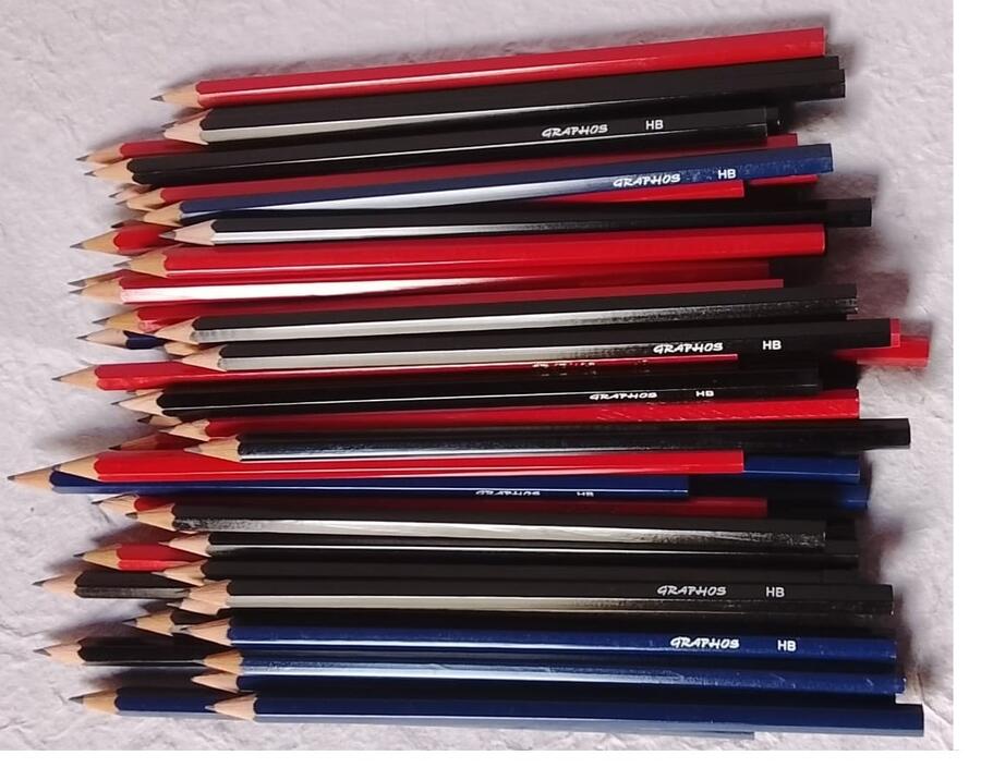 12 Matite Vintage Graphos HB - Tricolore (Nero/Blu/Rosso)