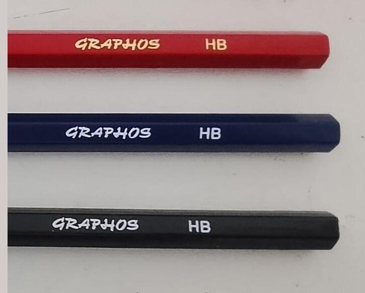 12 Matite Vintage Graphos HB - Tricolore (Nero/Blu/Rosso)