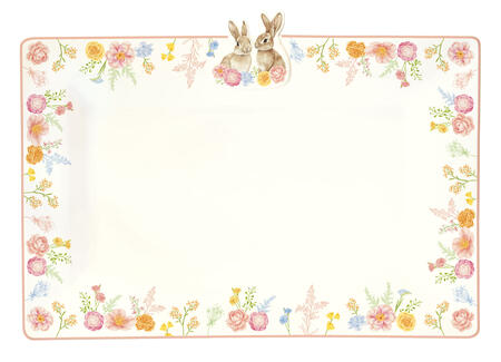 Easy Life - Piatto da portata in porcellana con coniglietti e decoro floreale