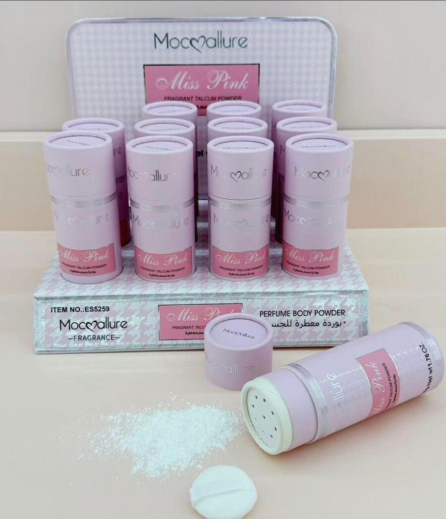 MOCMALLURE TALCO CON GLITTER + SPUGNA (MISS PINK) (Conf. da 12 pezzi)