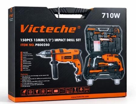 Trapano Avvitatore a Percussione Mandrino 13mm 150pezzi Velocità Regolabile 710W