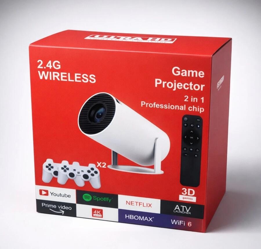 CONSOLE PROIETTORE ULTRA HD CON 1000 GAMES E TV STICK WIFI SMART TV 2 JOYSTICK