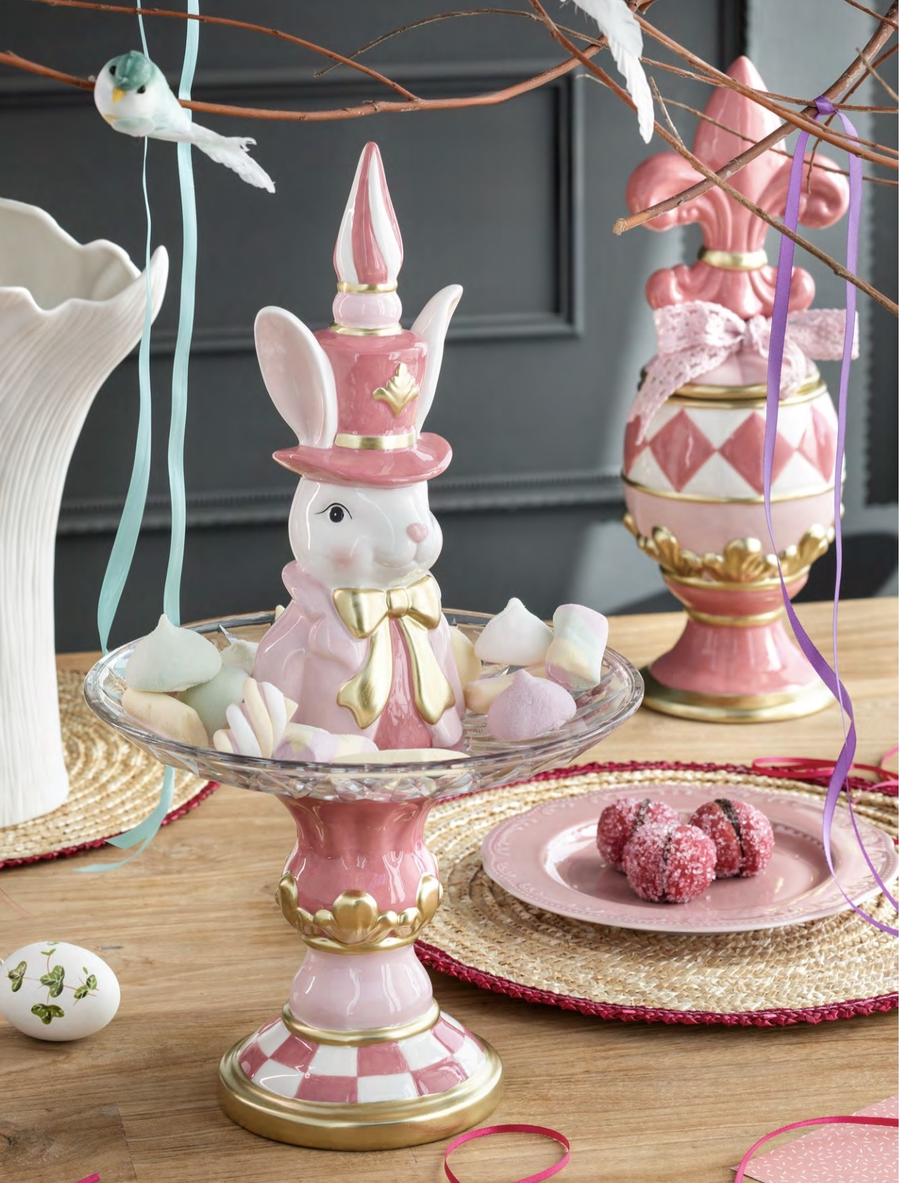 Henriette - Alzata in Vetro con Coniglio Ø25 cm – Decorazione Easter H43,5 cm