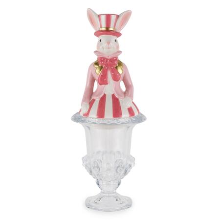 Henriette - Coppa in Vetro e Porcellana con Coniglio Ø16 cm – Barattolo Decorativo Easter H42 cm
