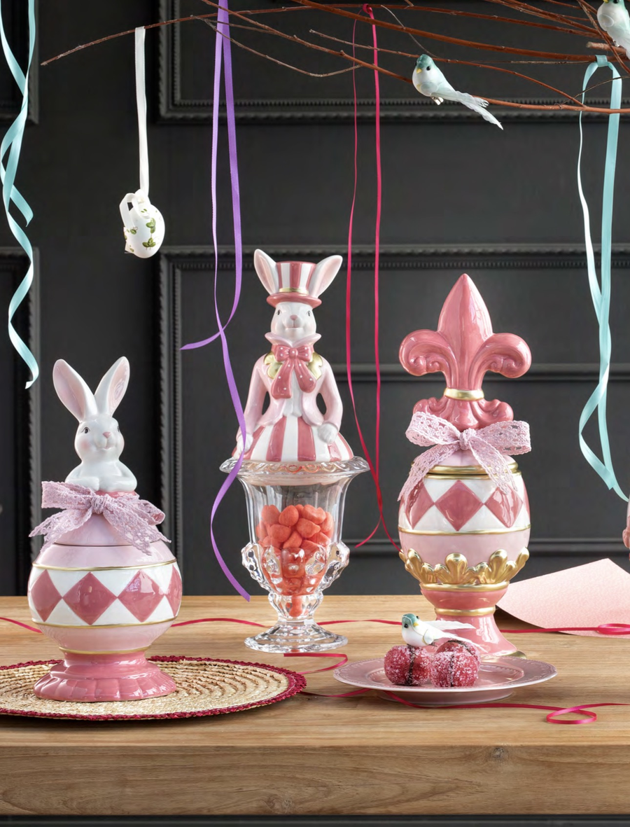 Henriette - Coppa in Vetro e Porcellana con Coniglio Ø16 cm – Barattolo Decorativo Easter H42 cm