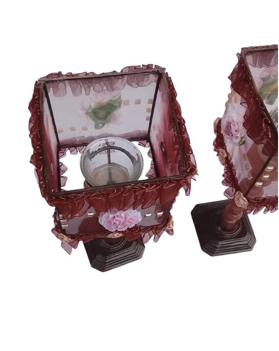 6 Lumi Shabby Chic – Portacandela con Fiori e Tulle – Design Romantico