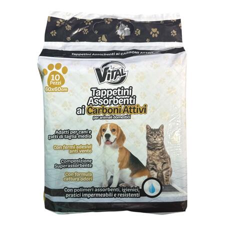 VITAL TAPPETINI PER ANIMALI AI CARBONI 60X60 10 PEZZI (Confezione da 48 pezzi) 