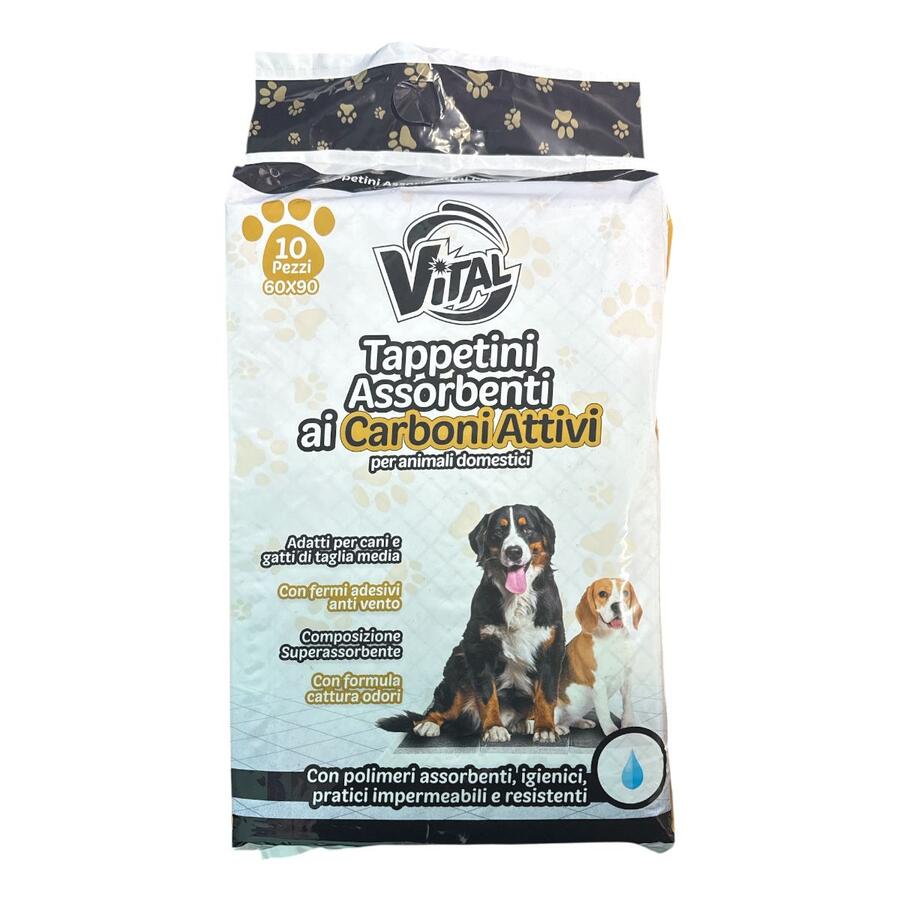 VITAL TAPPETINI PER ANIMALI AI CARBONI 60X90 10 PEZZI (Confezione da 48 pezzi) 