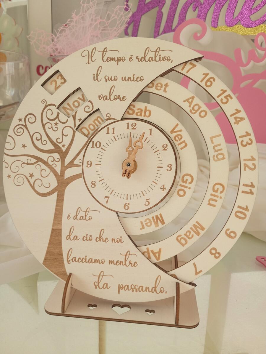 Orologio Calendario perpetuo 23cm legno+ cofanetto