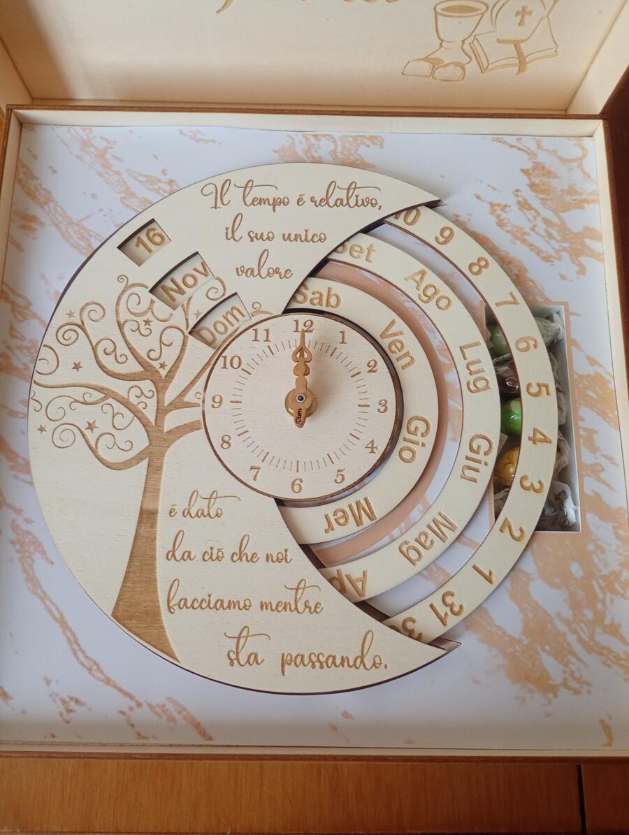 Orologio Calendario perpetuo 23cm legno+ cofanetto
