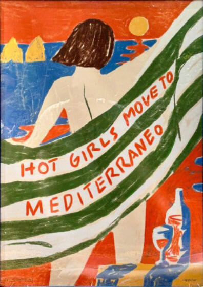 Santomanifesto, stampa fine art 40x60 cm: Hot girls move to mediterraneo