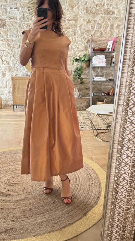 Camel Dress Shantung pura seta