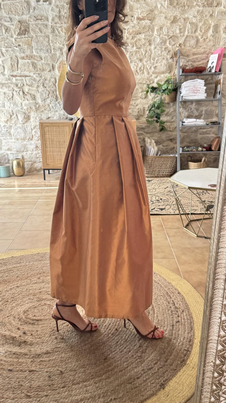 Camel Dress Shantung pura seta