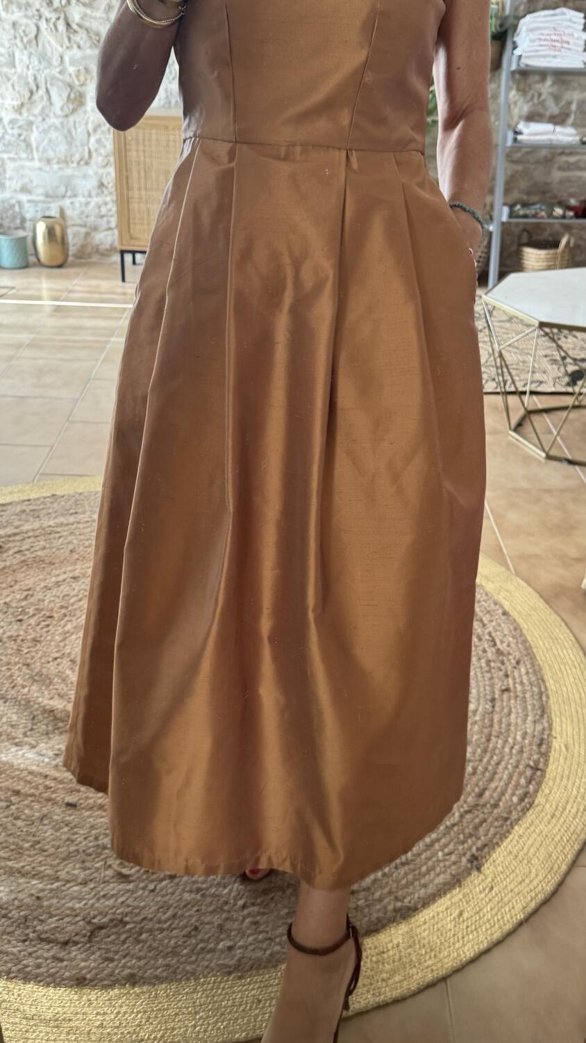 Camel Dress Shantung pura seta