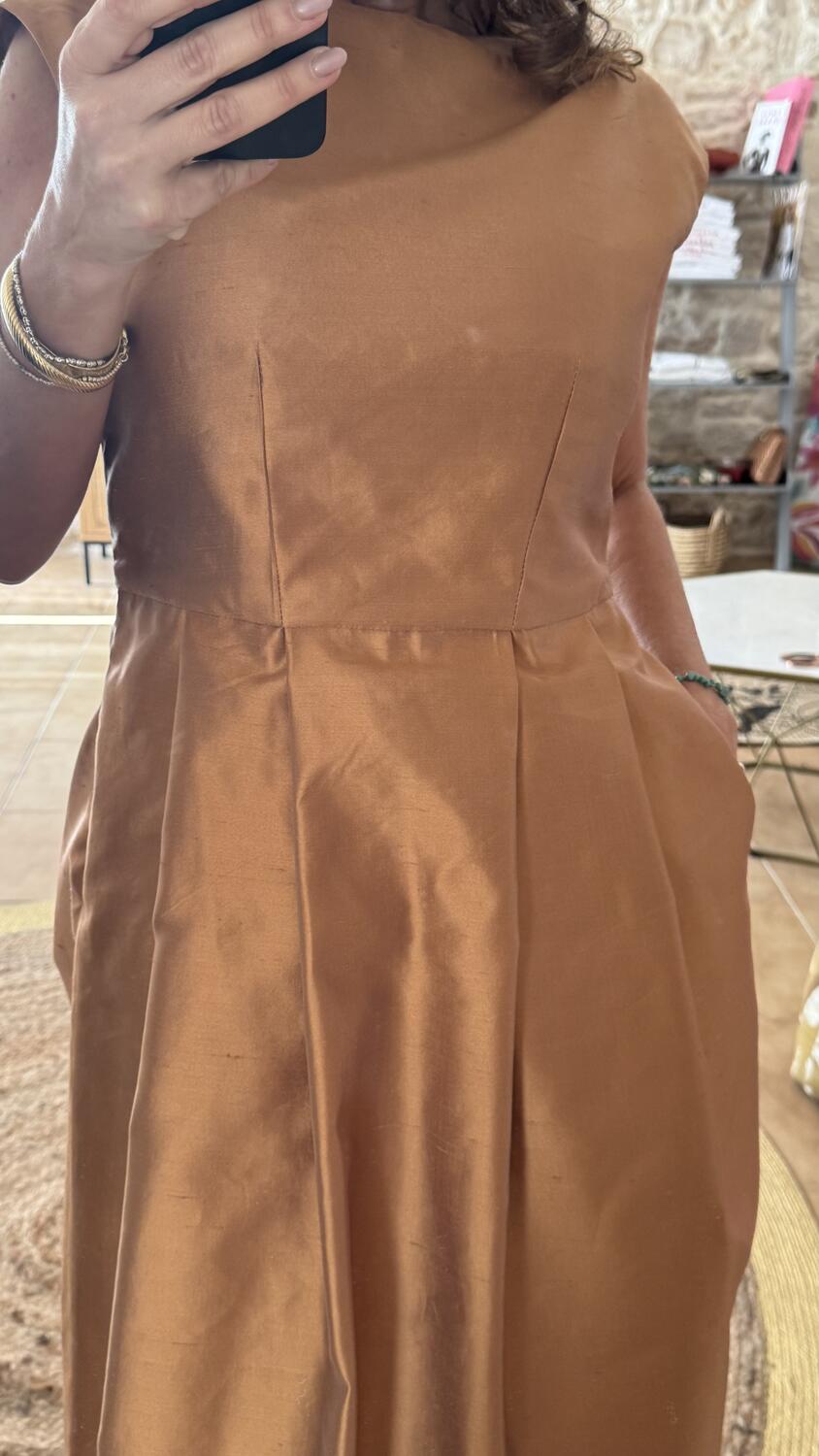 Camel Dress Shantung pura seta