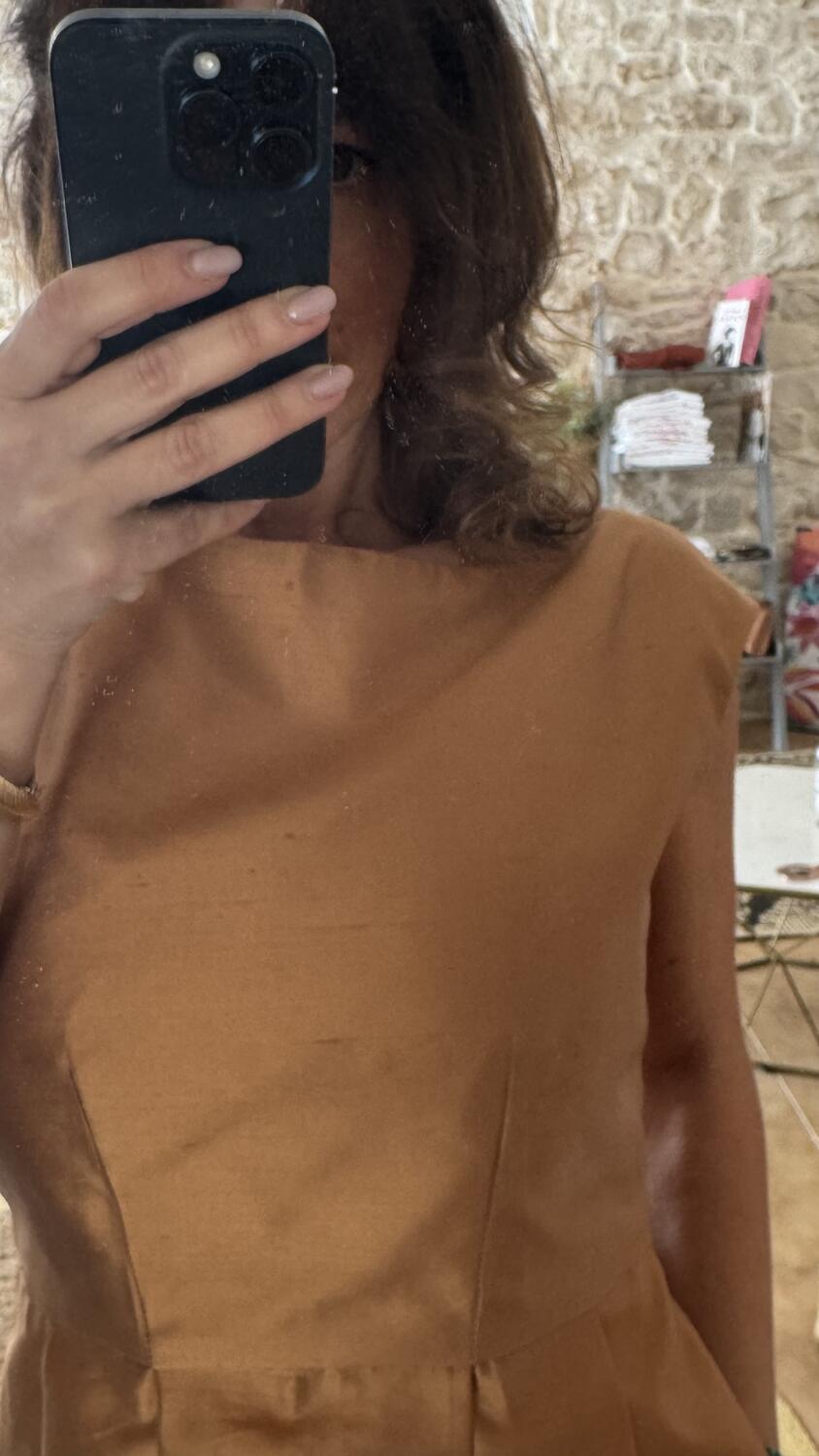 Camel Dress Shantung pura seta