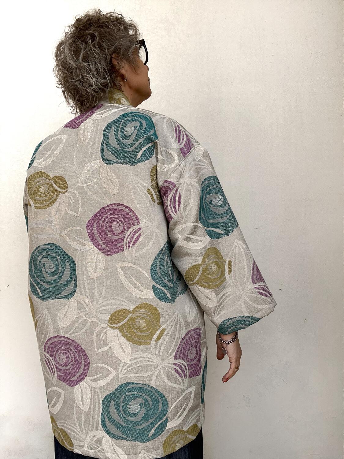 Kimono fiori ottanio e glicine