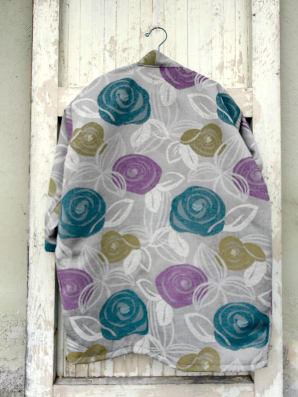 Kimono fiori ottanio e glicine