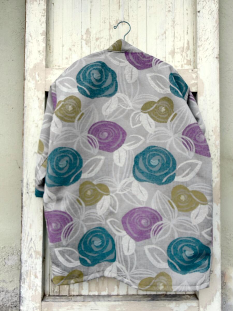 Kimono fiori ottanio e glicine